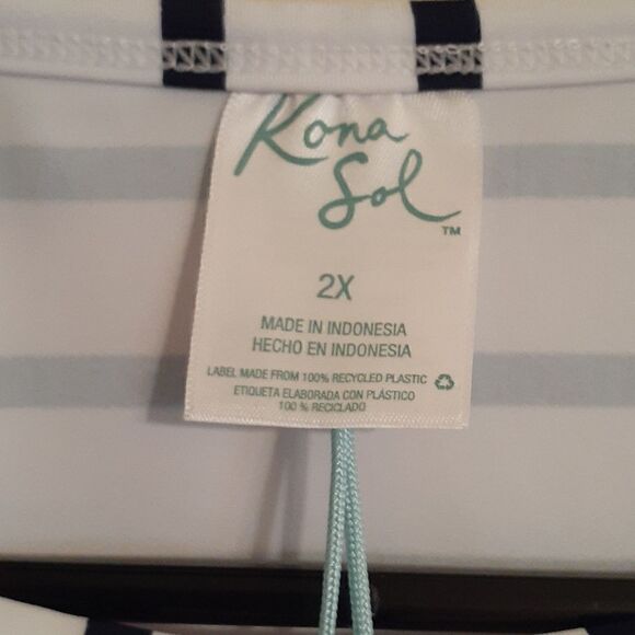 New Kona Sol Plus Size Swimwear Top Blue/White 2X New With Tags - Picture 2 of 8
